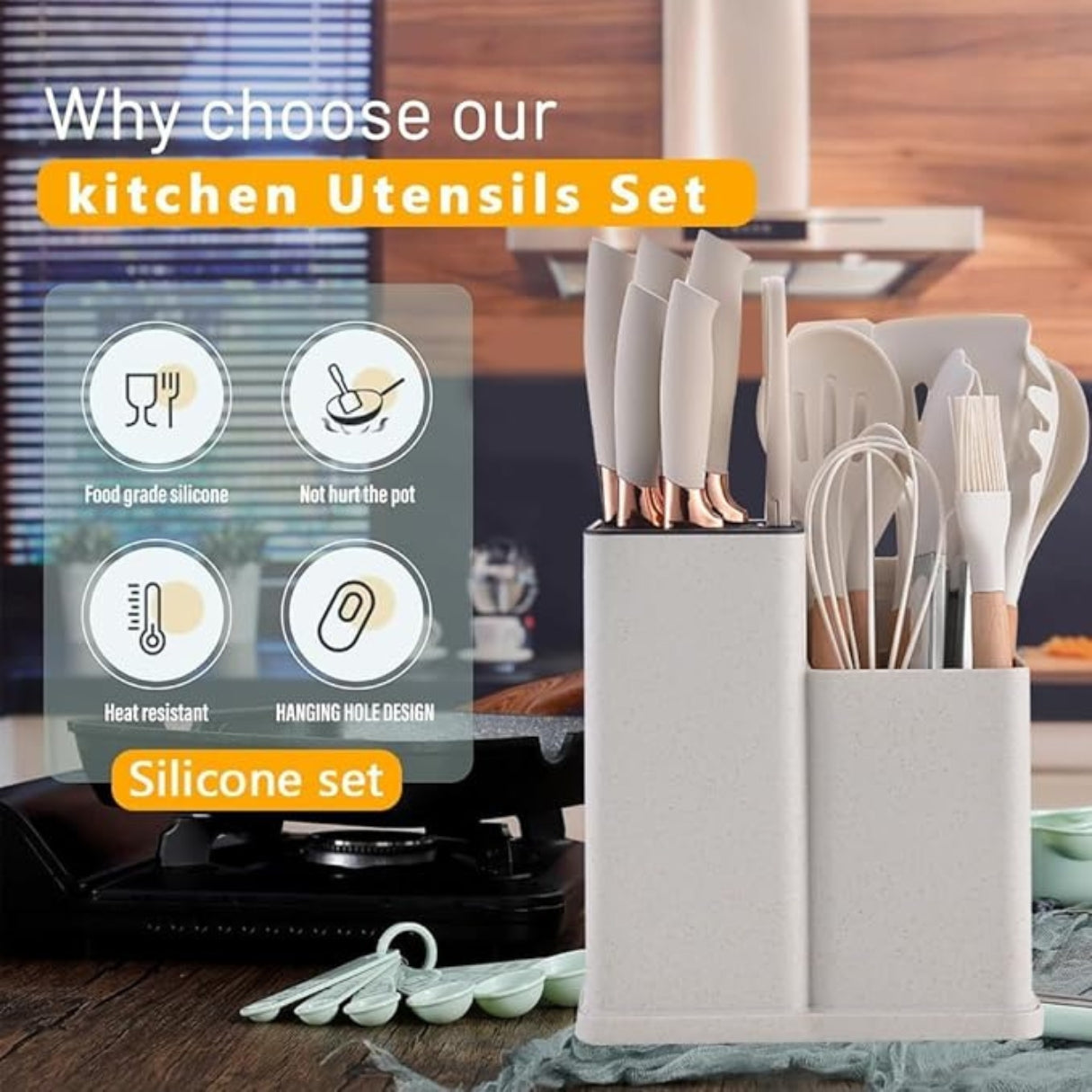 BIGTHREE 19-Piece Silicone Kitchen Utensil Set (Select Your Fvt Color)