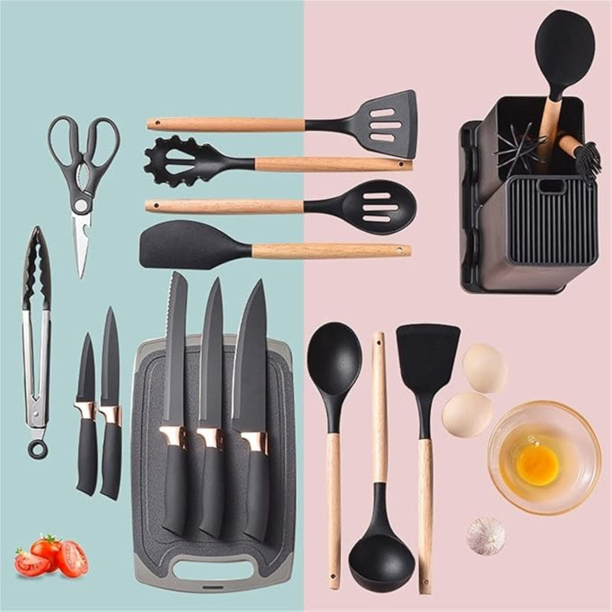 BIGTHREE 19-Piece Silicone Kitchen Utensil Set (Select Your Fvt Color)