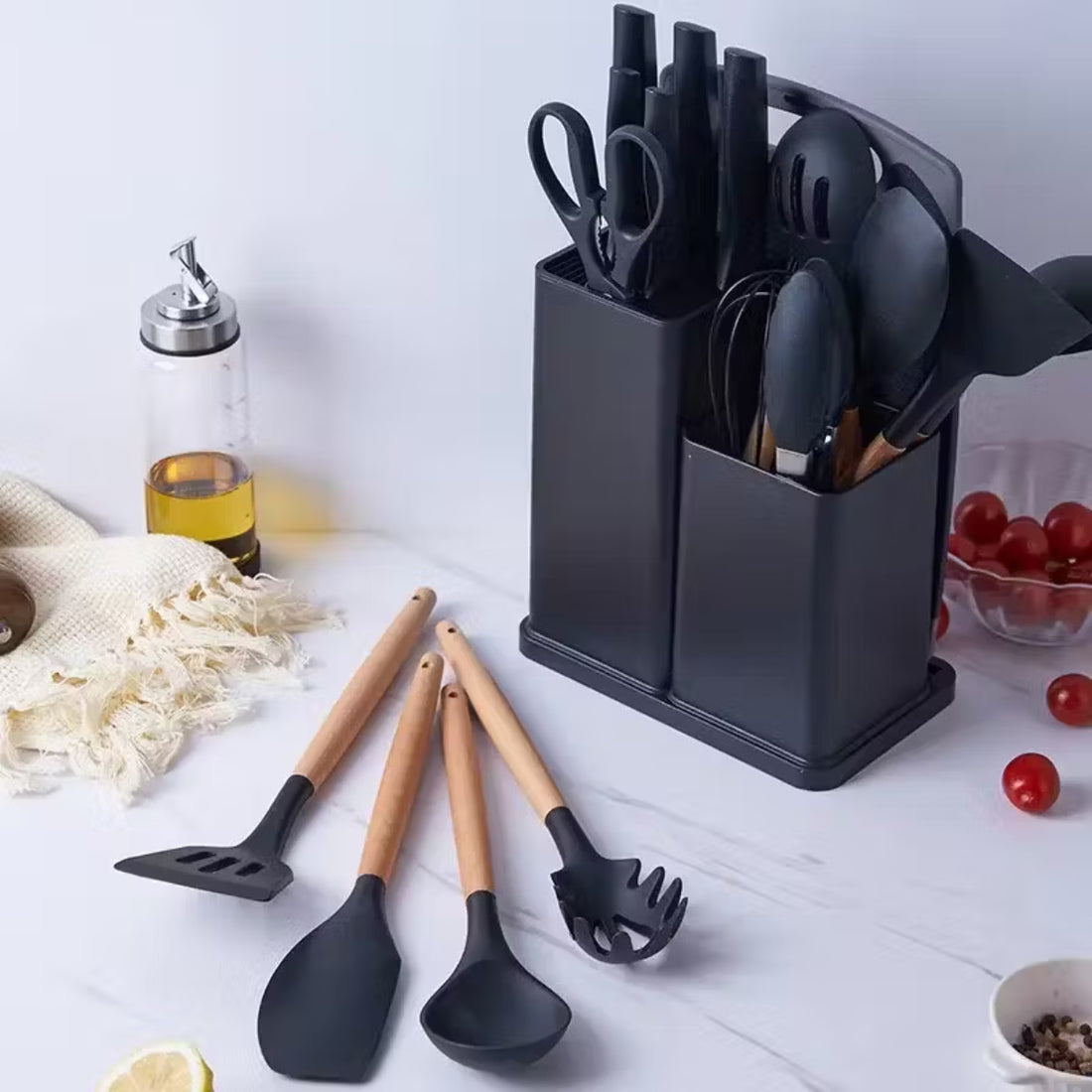 BIGTHREE 19-Piece Silicone Kitchen Utensil Set (Select Your Fvt Color)