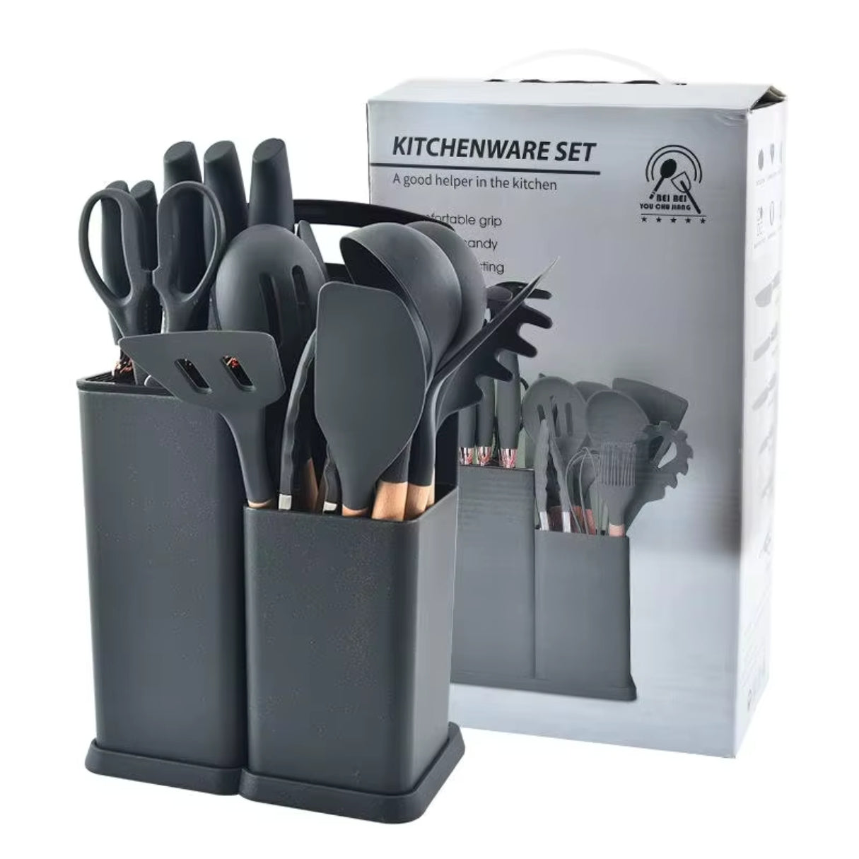 BIGTHREE 19-Piece Silicone Kitchen Utensil Set (Select Your Fvt Color)